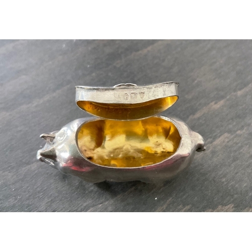 53 - A rare Victorian period novelty silver pig snuff box, London import marks for David Bridge, 1895, mo... 