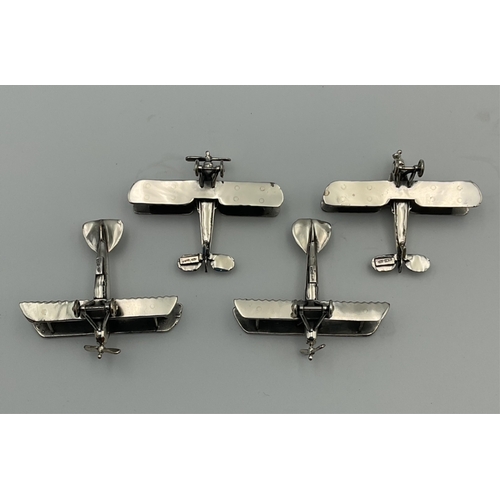 14 - Four Italian silver models of two types of WWI biplane, two marked beneath fuselage and two marked b... 