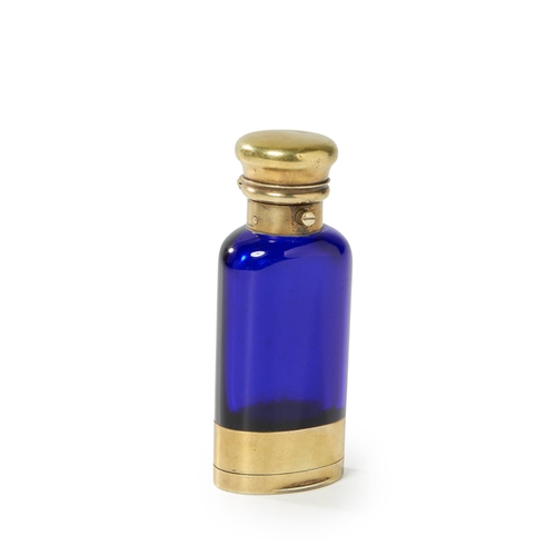 20 - A Victorian silver gilt & Bristol blue glass scent bottle and vinaigrette combination, Sampson Morda... 