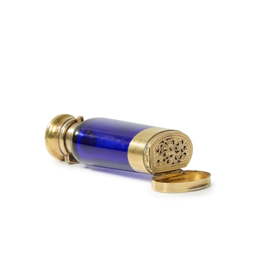 20 - A Victorian silver gilt & Bristol blue glass scent bottle and vinaigrette combination, Sampson Morda... 