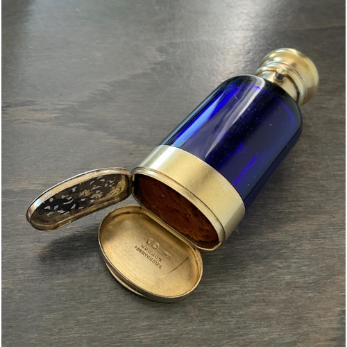 20 - A Victorian silver gilt & Bristol blue glass scent bottle and vinaigrette combination, Sampson Morda... 