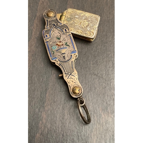 46 - A rare and unusual French silver gilt enamel vinaigrette, Maker's mark of 'FL' in a lozenge, of lorg... 