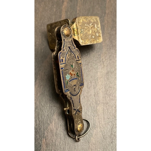 46 - A rare and unusual French silver gilt enamel vinaigrette, Maker's mark of 'FL' in a lozenge, of lorg... 