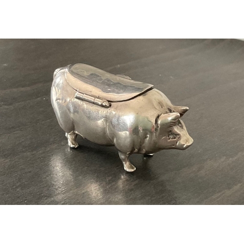 53 - A rare Victorian period novelty silver pig snuff box, London import marks for David Bridge, 1895, mo... 