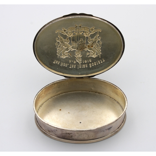 54 - The Honourable The Irish Society interest - Presentation silver tobacco / snuff box, Stokes & Irelan... 