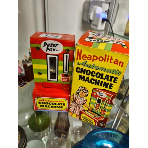 174 - Neapolitan Automatic Chocolate Machine Toy. 1 Boxed, 1 Not