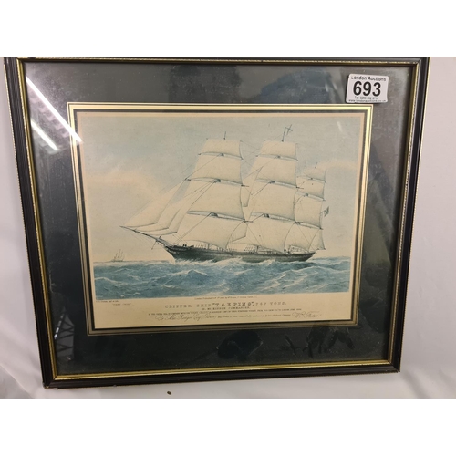 693 - Framed LITHOGRAPH CLIPPER SHIP 
