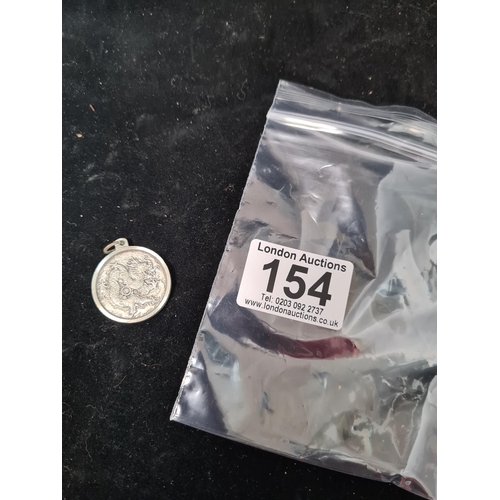 154 - White Metal Chinese Dragon Medallion