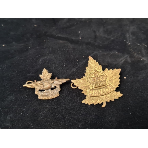 25 - Second World War Canadian Cap Badge alongside a Canadian Air Cadets Badge