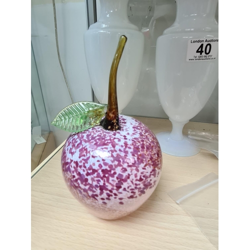 43 - Good Quality Apple Glass Paperweight 17cm Tall