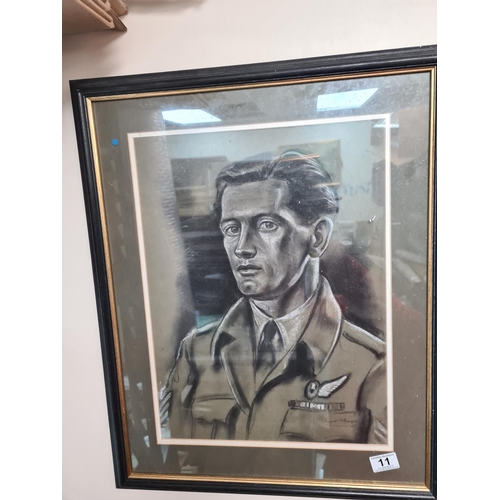 11 - Framed Signed Drawing of an RAF Bomb Aimer Dated 1945 (18.5