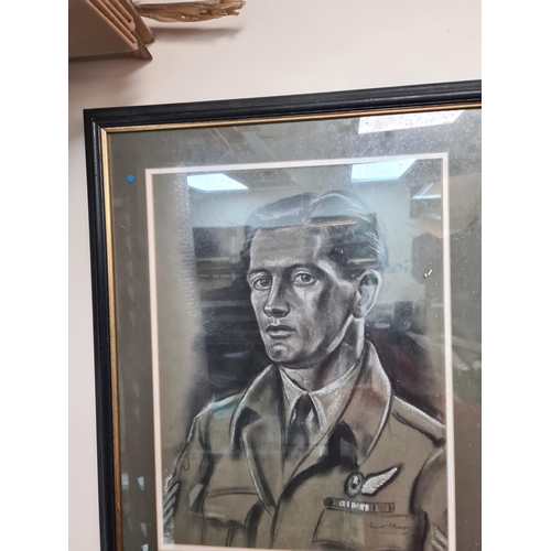 11 - Framed Signed Drawing of an RAF Bomb Aimer Dated 1945 (18.5