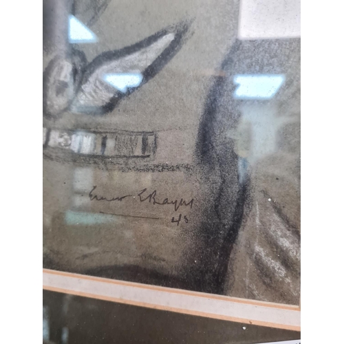 11 - Framed Signed Drawing of an RAF Bomb Aimer Dated 1945 (18.5