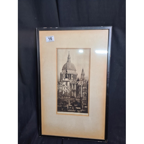 16 - Framed 1920s Etching of St Pauls Signed K Vernon (21