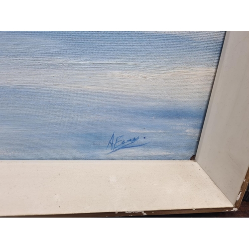 10a - Large Mid Century Oil on Board Wave Scene 112cm x 66cm Signed A Eames