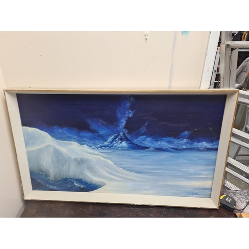 10a - Large Mid Century Oil on Board Wave Scene 112cm x 66cm Signed A Eames