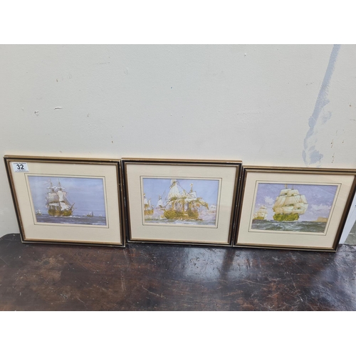 32 - Series of 3 Prints of Various Ships HMS Namur HMS Prince HMS Royal George 11.5
