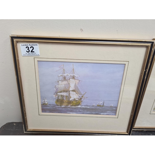 32 - Series of 3 Prints of Various Ships HMS Namur HMS Prince HMS Royal George 11.5