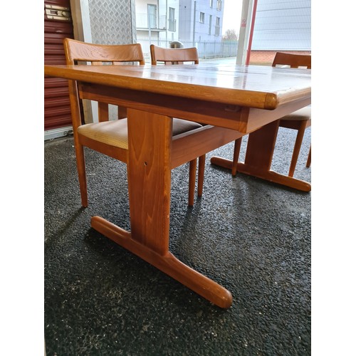 9d - Mid Century Danish Teak Tile Top Draw Leaf Dining Table and 6 Chairs