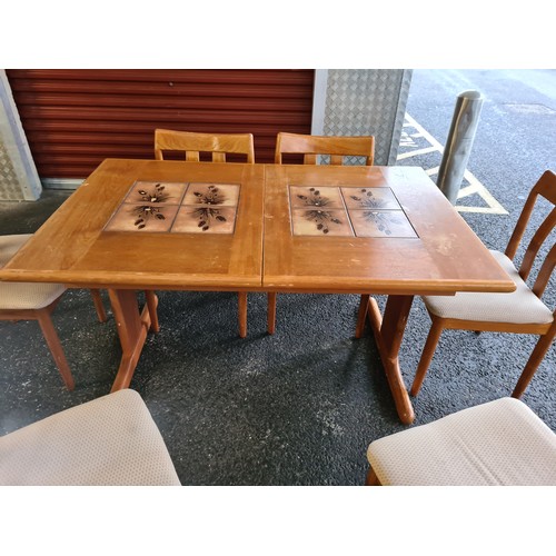 9d - Mid Century Danish Teak Tile Top Draw Leaf Dining Table and 6 Chairs