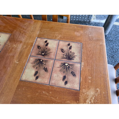9d - Mid Century Danish Teak Tile Top Draw Leaf Dining Table and 6 Chairs