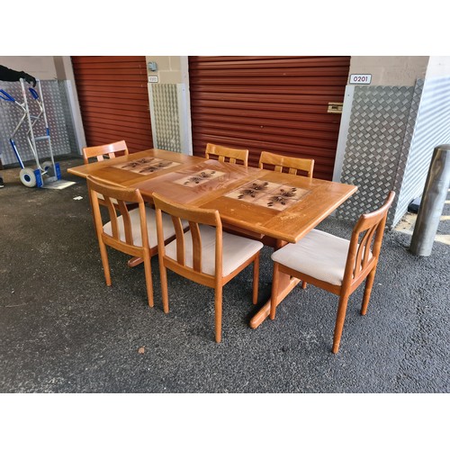9d - Mid Century Danish Teak Tile Top Draw Leaf Dining Table and 6 Chairs