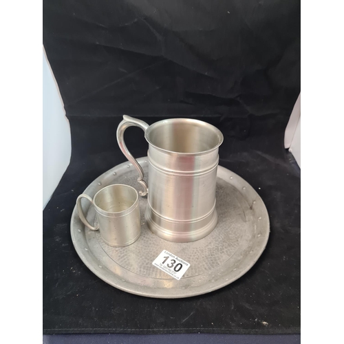 830 - Pewter Tray and 2 Pewter Tankards