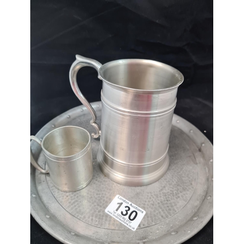 830 - Pewter Tray and 2 Pewter Tankards
