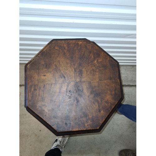14d - Victorian Burr Walnut Sewing Box with Lined Interior and Tripod Base