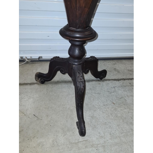14d - Victorian Burr Walnut Sewing Box with Lined Interior and Tripod Base