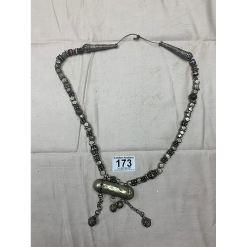 173 - White Metal Tribal Necklace
