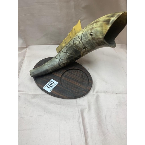 180 - Carved Horn Fish on Wooden Mount