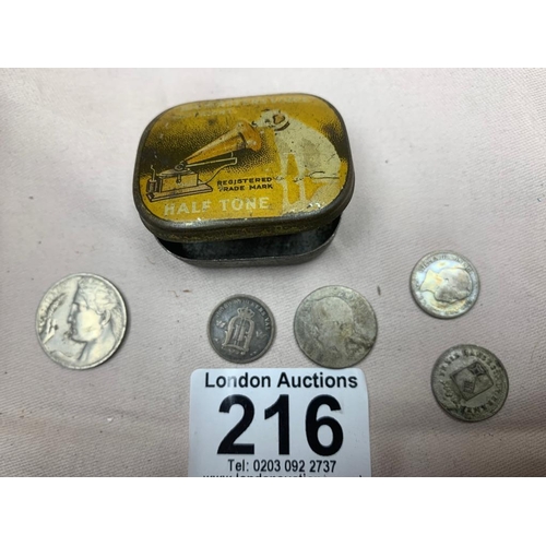 216 - Small Tin of 19th and early 20th Century Silver Coins
