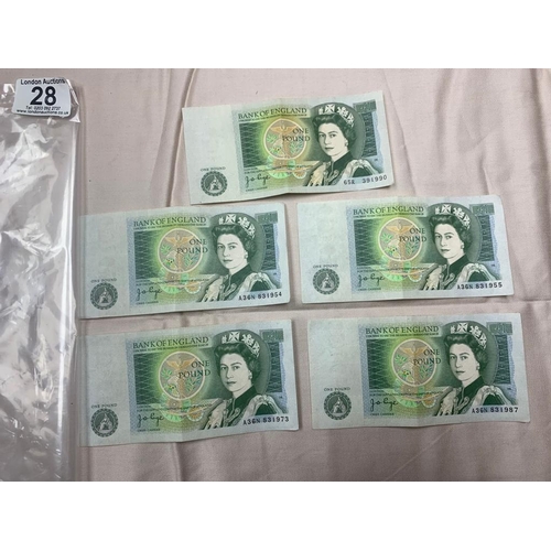 28 - 5 old £1 Notes
