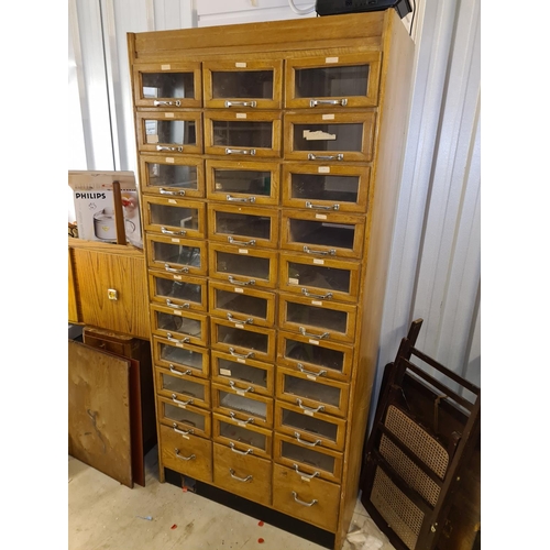 6 - 33 Drawer Vintage Oak Haberdashery Cabinet By Dudley & Co Ltd (90cm x 200cm x 52cm)