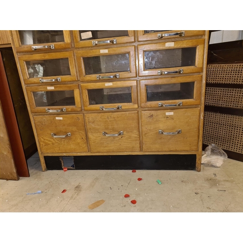6 - 33 Drawer Vintage Oak Haberdashery Cabinet By Dudley & Co Ltd (90cm x 200cm x 52cm)