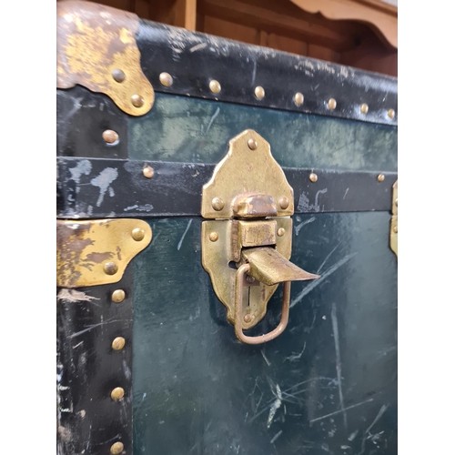 14a - Old Leather Steamer Trunk 91cm x 50cm x 50cm