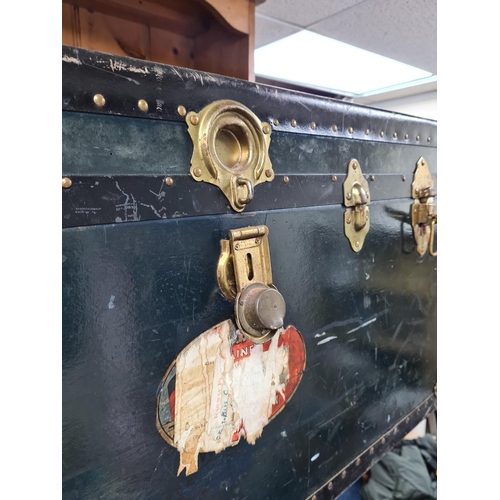 14a - Old Leather Steamer Trunk 91cm x 50cm x 50cm