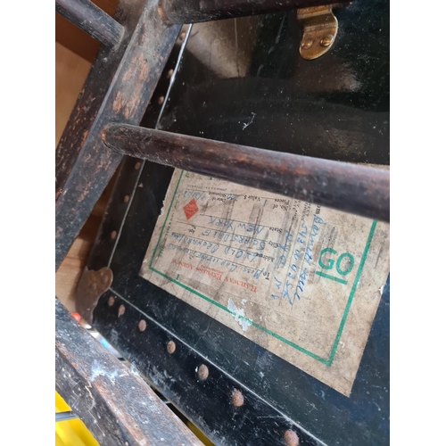14a - Old Leather Steamer Trunk 91cm x 50cm x 50cm