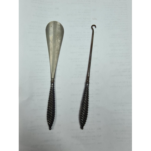 21 - Hallmarked Silver Handled Button Hook and Shoe Horn
