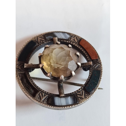 217 - Victorian Scottish Silver Citrine and Agate Brooch