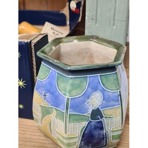 33 - Royal Doulton Lambeth Dutch Scene Hexagonal Jardinière by Leslie Harradine/Florrie Jones (6