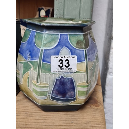 33 - Royal Doulton Lambeth Dutch Scene Hexagonal Jardinière by Leslie Harradine/Florrie Jones (6