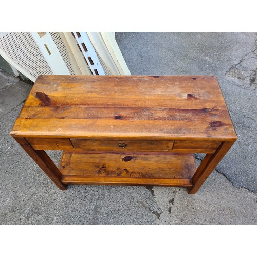 10b - Solid Pine Rustic Chunky Console Table 100cm W 77cm T 43cm D