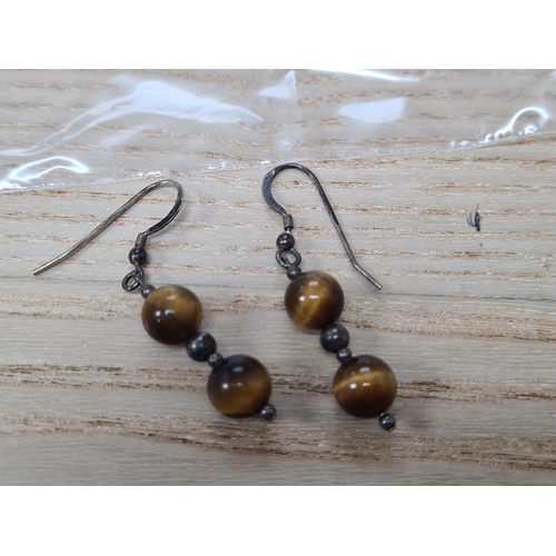 49 - Pair of Sterling Silver & Tiger Eye Earrings