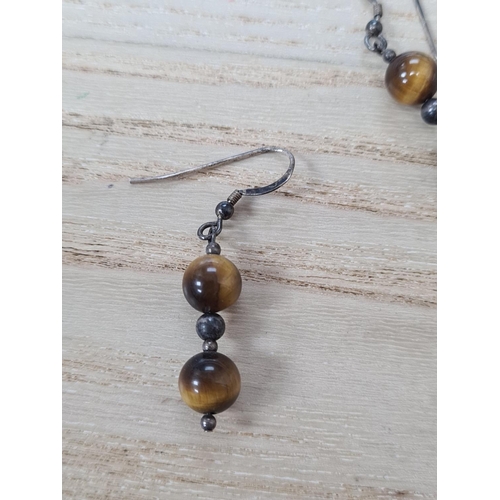 49 - Pair of Sterling Silver & Tiger Eye Earrings