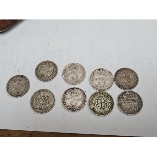 105 - Collection of 9 Silver Three Pence Coins Dating from 1880-1940