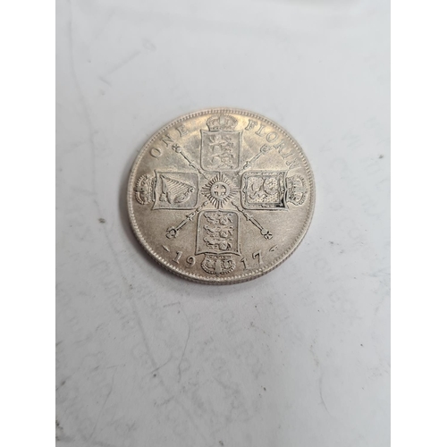 114 - 1917 George V One Florin Coin Graded EF