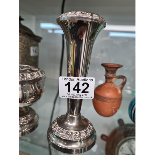 142 - Pair of Silver Plated Bud Vases and a Bowl