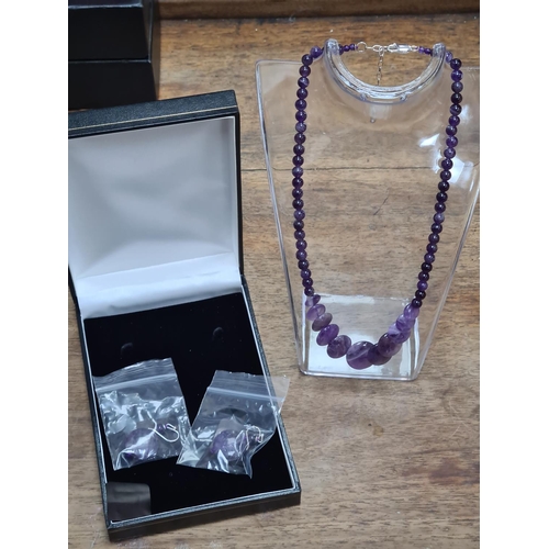 18 - Brand New Amethyst Necklace and Earring Set with Sterling Silver Clasps in a Presentation Box